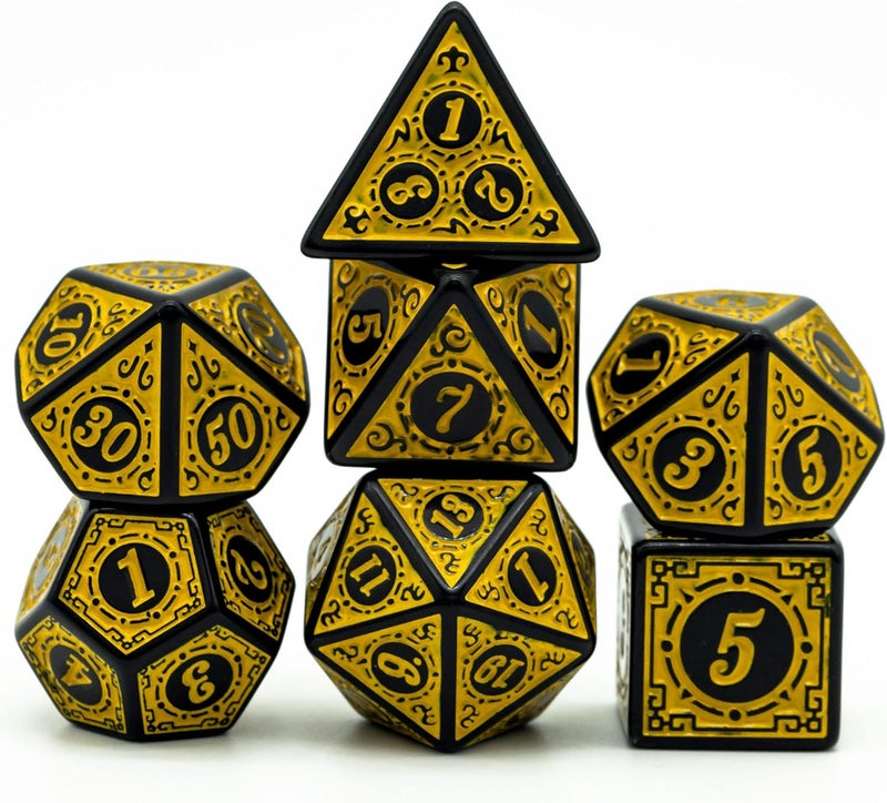 Poludie Dice Set D&D-DND Polyhedral Dice (7 Pcs) with Gift Dice Bag for Dungeons and Dragons Role Playing Dice Games RPGs (Dice-Yellow with Black Edge) - Image 1